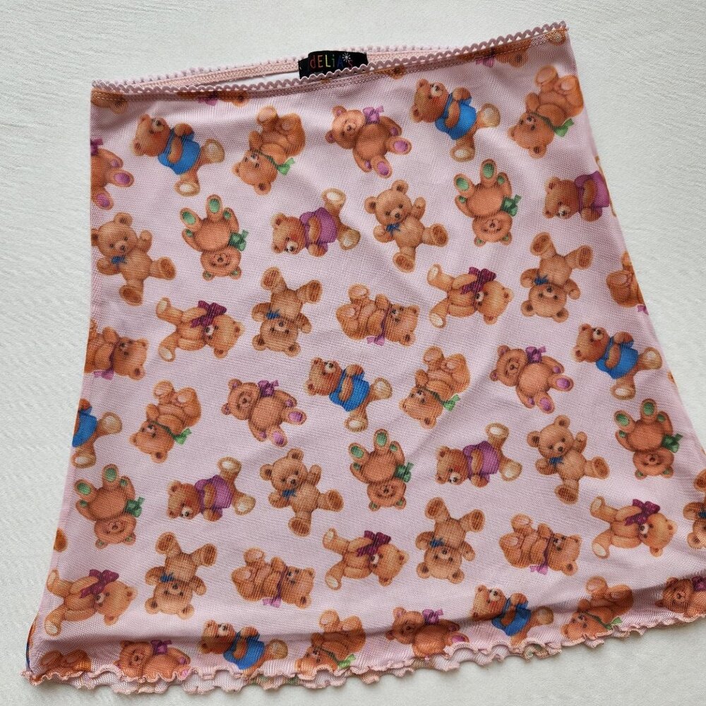 Delia's Dolls Kill Pink Teddy Bear Mini Skirt Cute Coquette Y2K Kawaii XS